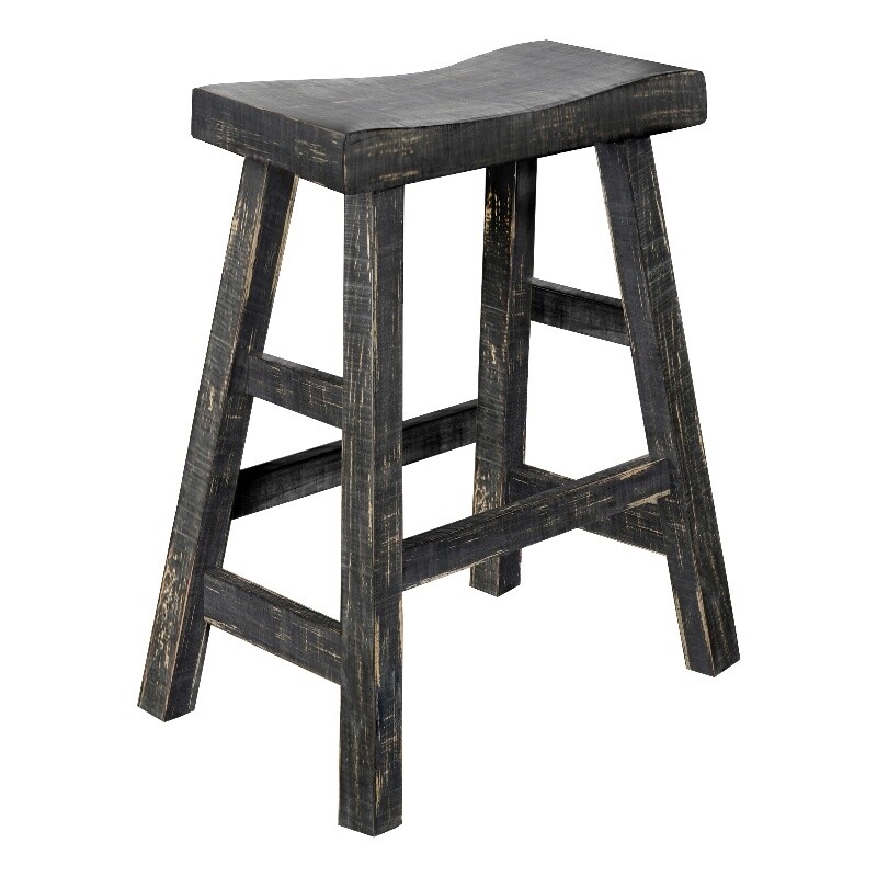 Pemberly Row Contemporary 24" Mahogany Wood Saddle Seat Stool in Black