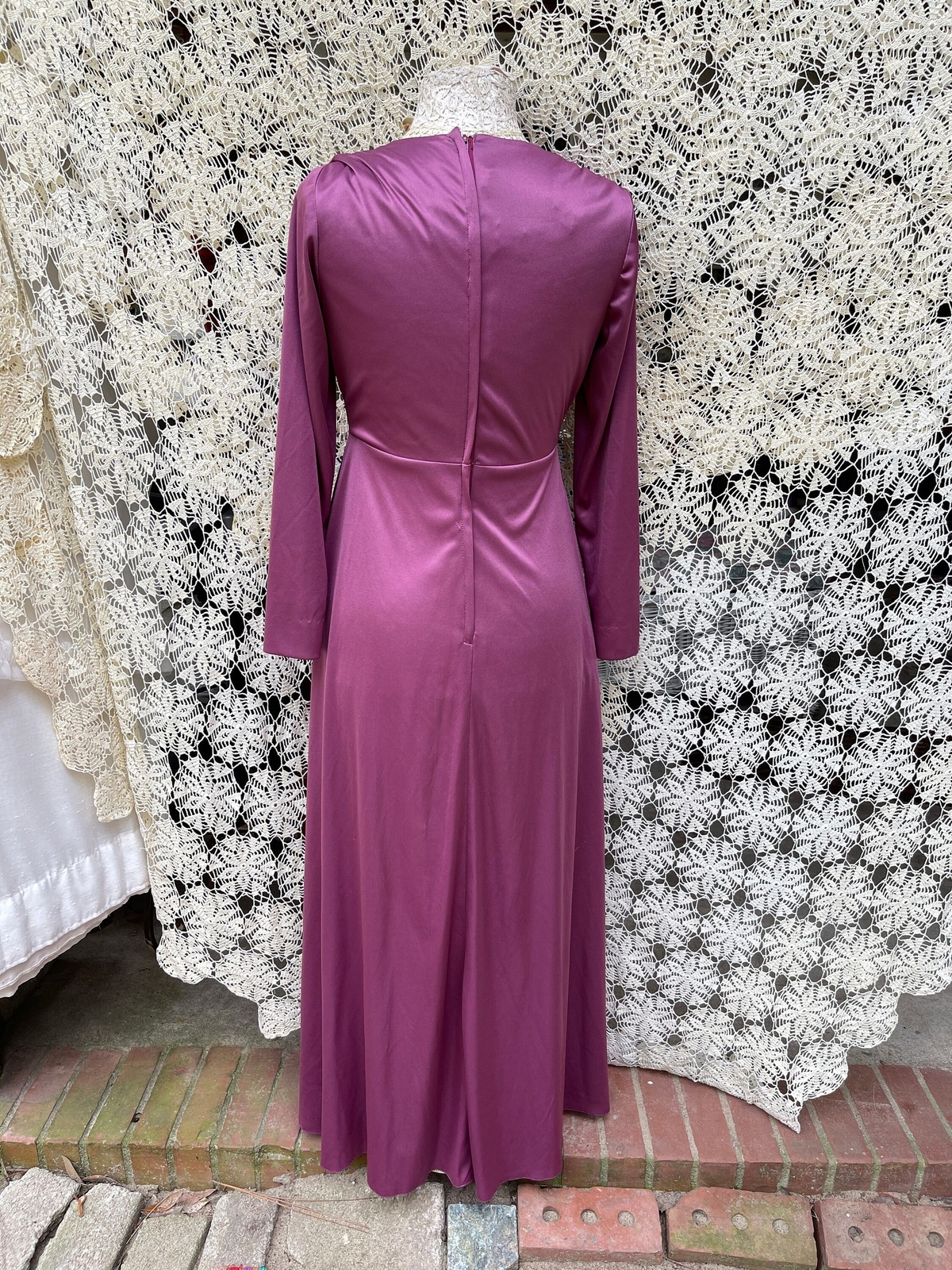 Purple Goddess Dress M Long Sleeve 70s Party Dress - image 3