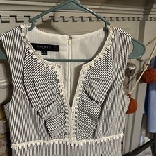 NINE WEST SIZE 2 WOMENS BLUE WHITE PINSTRIPED DRESS BUSINESS CASUAL CHURCH