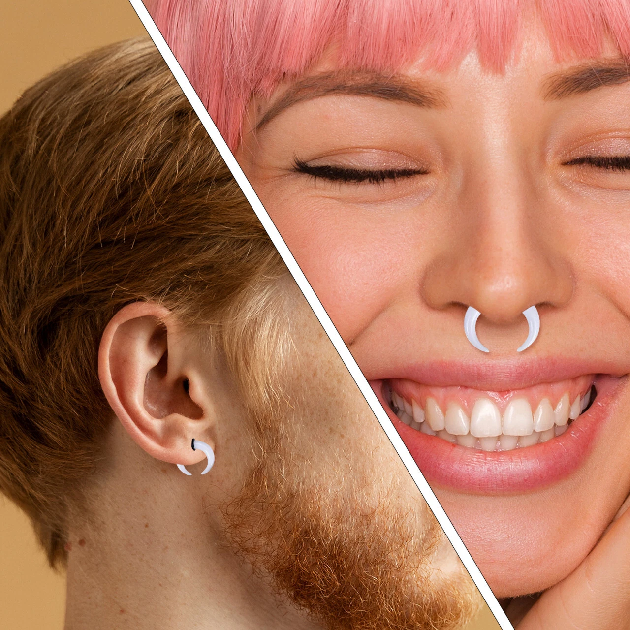 Acrylic C-Shape Buffalo Crescent Septum Pincher White Tapers - Sold Individually