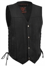 True Element Mens Side Laces Leather Motorcycle Vest with Concealed Carry Pocket