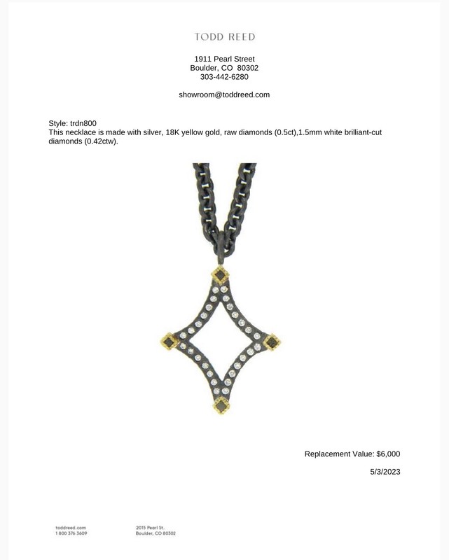 75 % OFF!! Todd Reed T/T 18K YG Silver Diamond Pendant And Chain!