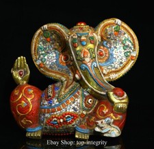 Quadro bronzo intarsiato gemme conchiglia Dzi Ganapati mammona elefante dio Buddha statua