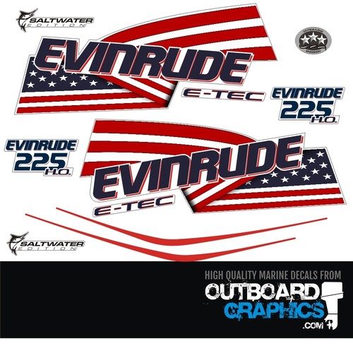 Evinrude 225hp ETEC HO outboard engine decals/sticker kit - white cowl - 第 1/1 張圖片