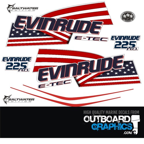 Evinrude 225hp ETEC / E-TEC HO outboard engine decals/sticker kit - white cowl - Bild 1 von 1