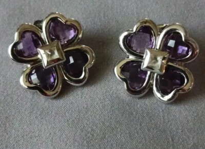 Beautiful Margo Manhattan Earrings Amethyst Purple 925 Sterling Silver Flowers