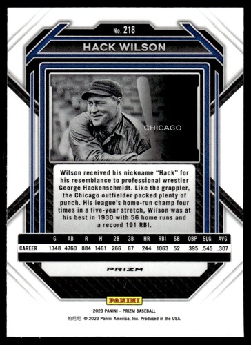 2023 Panini Prizm PRISM Hack Wilson Chicago Cubs #218 . - Picture 2 of 2