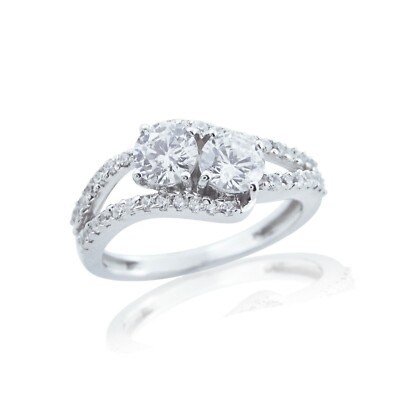 1.62 Ct Round Cut Diamond Simulated Two Stone Wedding Ring 925 Sterling Silver