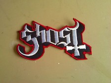 GHOST,IRON ON WHITE WITH RED EDGE EMBROIDERED PATCH