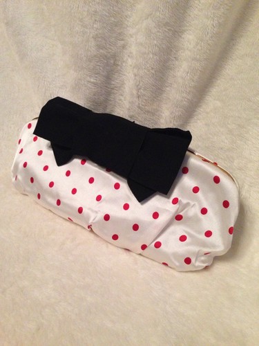 NEW DOLCE & GABBANA Polka Dot Silk Evening Clutch Handbag BLACK RED WHITE $1,000 - Picture 5 of 12