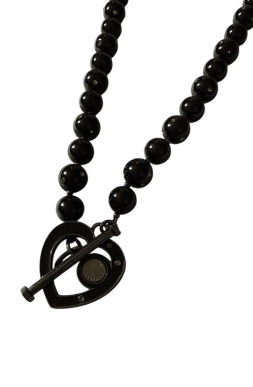 Marc by Marc Jacobs Black Rhinestone Heart Toggle Big Beaded Enamel Necklace - Image 2 of 4