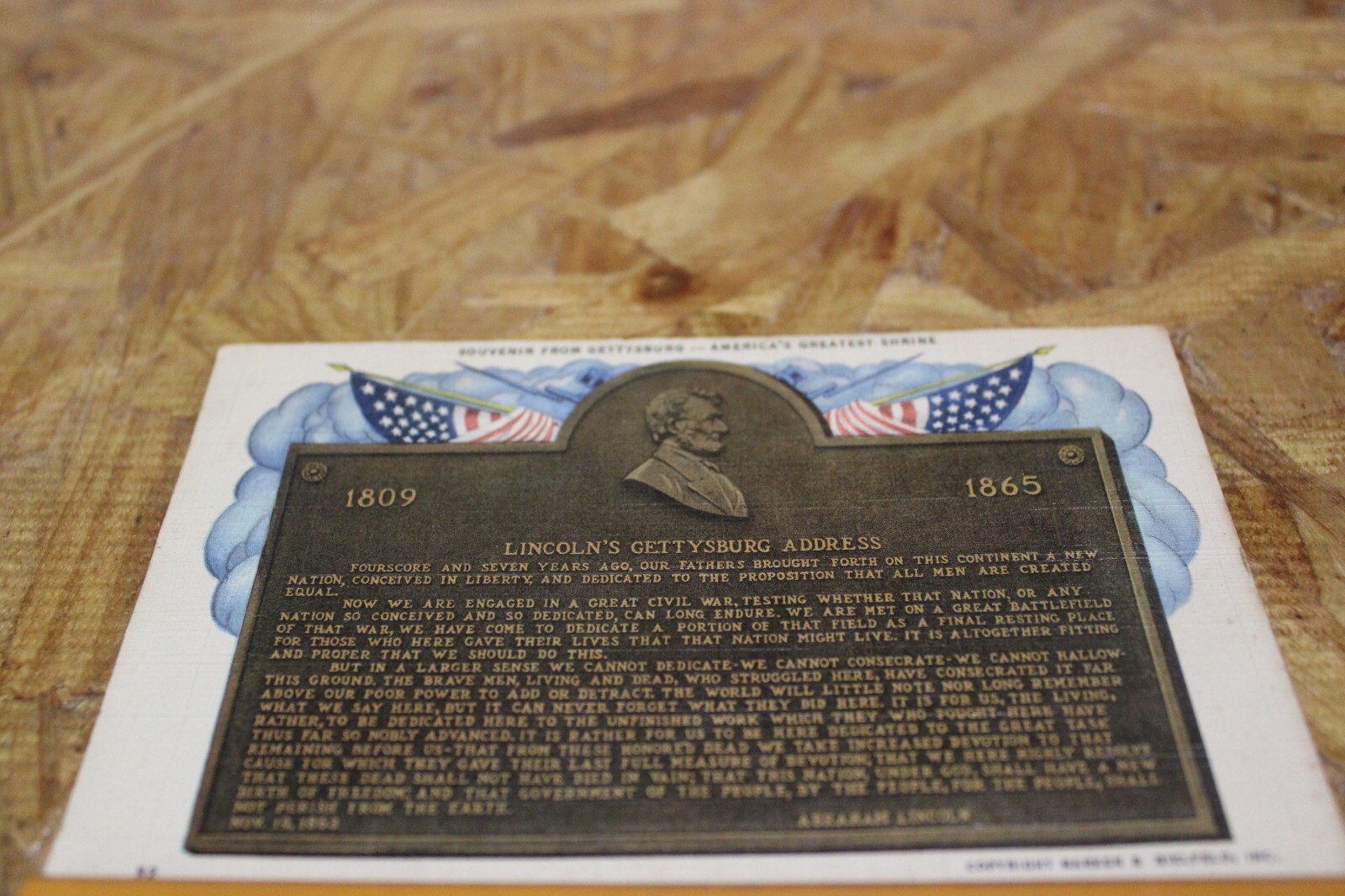 PostcardXLincoln's Gettysburg Adress, Gettysburg, Pa.LinenUnposted