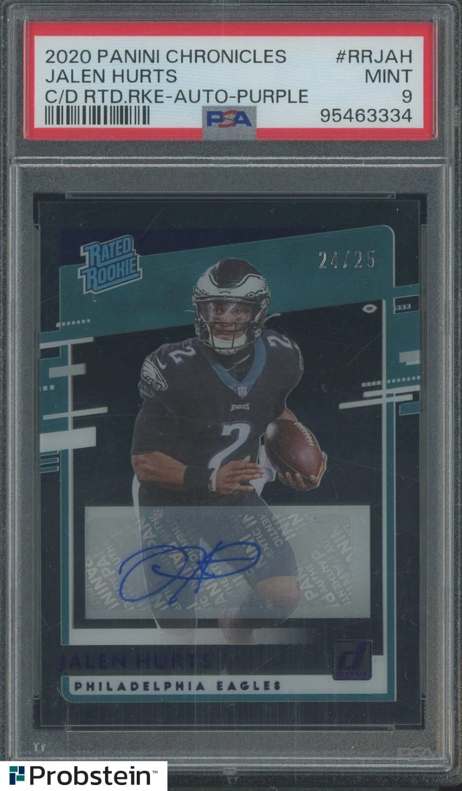 Jalen Hurts Panini Chronicles Clearly Donruss Rated Rookies #RRJAH Autograph-Purple