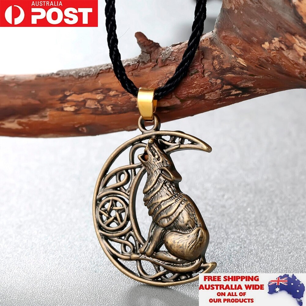 Wolf Star Moon Viking Necklace Pendant Rope Punk Fashion Wolf Star Moon Viking Necklace Pendant Rope Punk Fashion