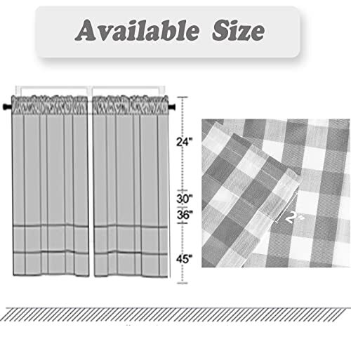 Tier Curtains for Kitchen Windows, Buffalo Plaid Gingham 28"x24"x2 Silver/Gray - Picture 5 of 6