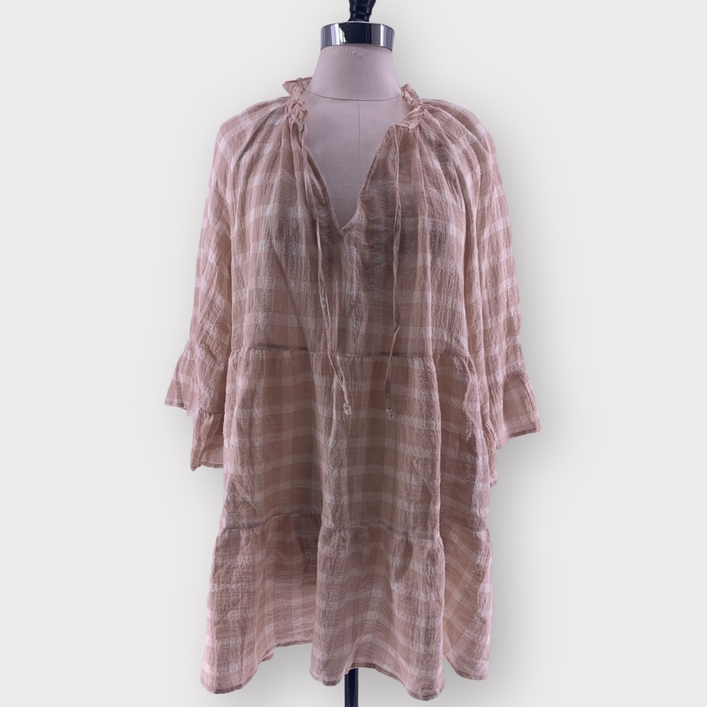 show me your mumu brown checkered dress Show Me Your Mumu Womens Viola Shift Dress Brown Plaid Mini 3/4 Sleeve USA  M New