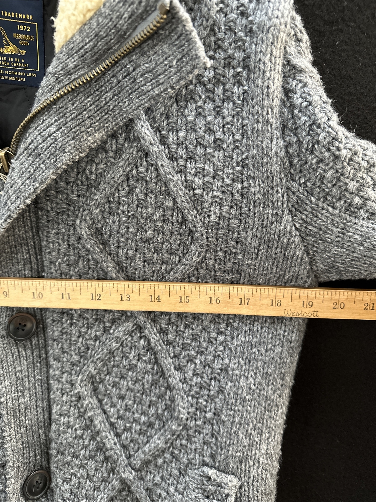 Men Scotch and Soda Chunky Knit Cardigan Jacket~M~Quilted Lining Gray