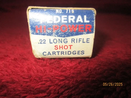 Vintage FEDERAL, HI-POWER, 22 LR SHOT Cartridges, Ammo Box, (EMPTY)