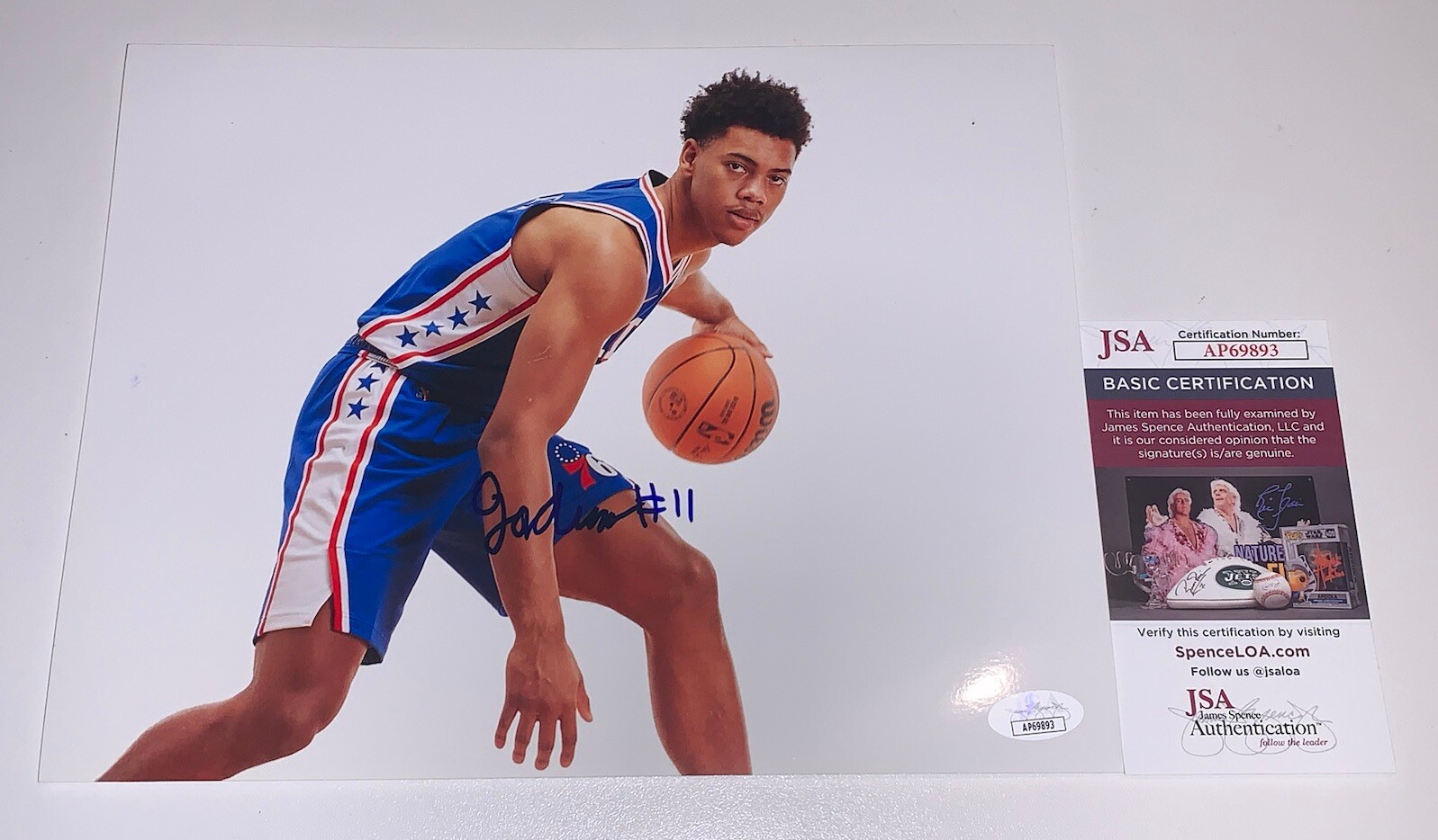 76ERS JADEN SPRINGER FULL NAME SIGNED AUTOGRAPHED 8.5 X 11 PHOTO JSA AP69893 COA