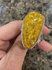 Silver-Tone 35.5mm x 18.5mm Large Baltic Amber Mixed Metals Ring Size 6.5