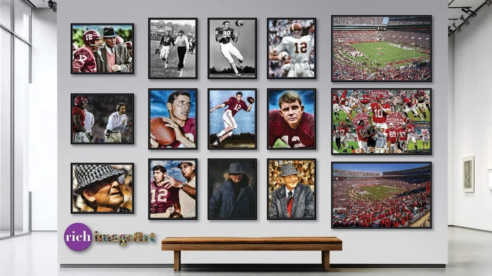 Impresión artística universitaria Bear Bryant entrenador de fútbol americano Joe Namath Alabama marea carmesí 11 Foto 3 de 4