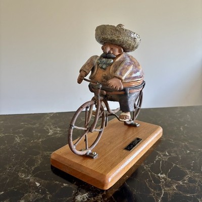 Rare Rodo Padilla Studio Art Pottery Gordito Man on Bike Sculpture Signed R