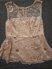 Torrid Embroidered Space Mesh Babydoll Crew Top Rose Gold 2x  #E98159