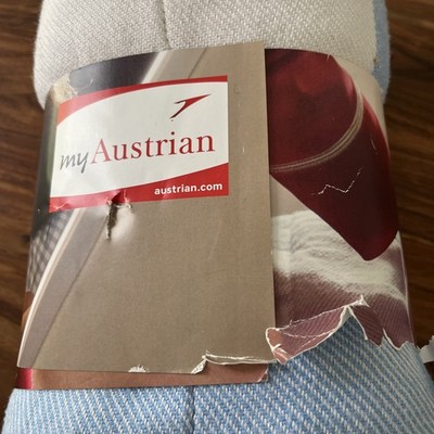 vintage AUSTRIAN AIRLINES cabin blanket travel throw Red, White
