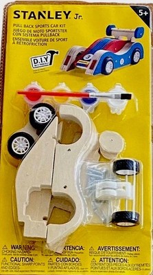 Stanley Jr. 30 Piece Pull Back Sports Car Wood Kit 2.6''x 5.1''x 2.1'' New