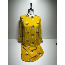 Old Navy Women’s Golden Yellow Floral Print Size Large Ruffle Bell Sleeve Dress