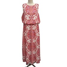 Chicos Sz 2 US 12 Maxi Shirt Dress Summer Shine Sleeveless High Neck Party Boho