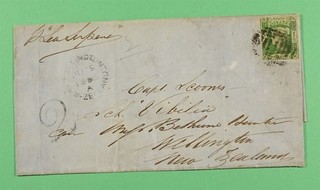 DR WHO 1854 AUSTRALIA #87 IMPERF F/L NSW TO SHIP CAPT IN NEW ZEALAND R75501