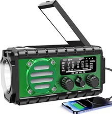 20000mah Emergency Radio, SW/NOAA/AM/FM Weather Radio, Solar Powered Hand Green