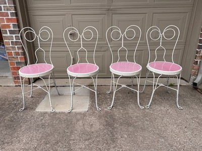 Vtg Sweetheart Ice Cream Parlor Chair White Metal Pink Gingham Seat  (1 only)