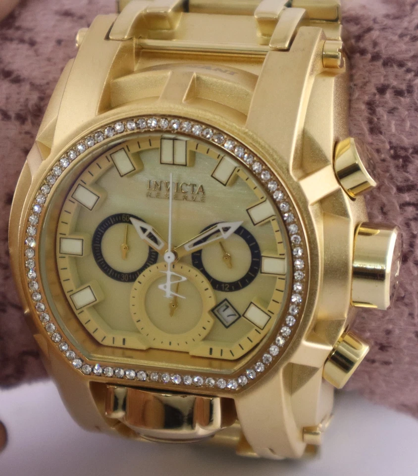 Reloj pulsera de lujo INVICTA de cuarzo para hombre esfera amarilla con fecha estuche GP mantente elegante Foto 2 de 4