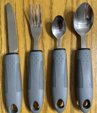 Weighted Rubber Grip 4 Piece Adaptive Eating Aids Utensils Stainless