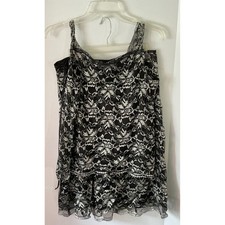 Elementz Womens Black Silver Floral Lace Camisole and Skirt Set vintage M