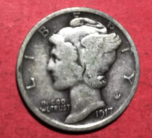 1917 US Mercury SILVER Dime "Philadelphia" Mint! Very Fine! Early Date! Old Coin