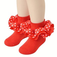 Girls Ruffle Socks Toddler Baby Double Lace Polka Dot Turn Cuff Frilly Ankle