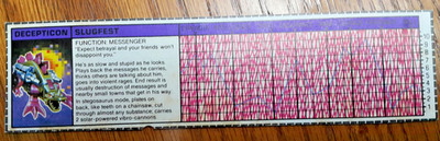 Transformers G1 Slugfest Tech Specs ONLY 1987 Vintage Hasbro Mini-Cassette