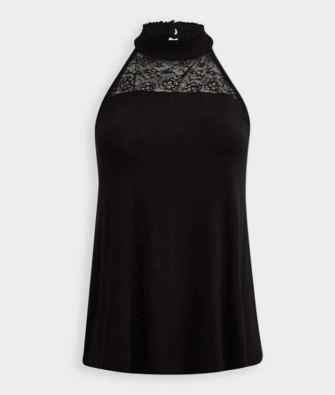 Torrid SuperSoft Knit Lace Yoke Halter Tank Top Blouse Women Shirt Size 0 Large