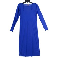 Vince Camuto Women Cobalt Blue Sheer Mesh Long Sleeve Midi Dress PS Petite Small