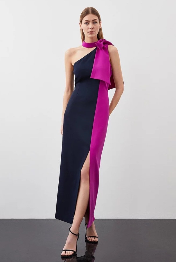 ◆KAREN MILLEN◆カラーブロックテーラードジャンプスーツ/ pink Karen Millen Soft Tailored Colour Block Bow Tie Neck Midi