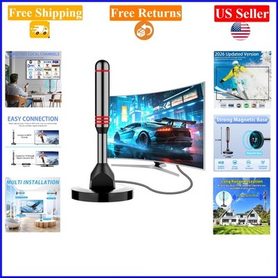 Indoor HD TV Antenna, 5.5 Inch, Black, Long Range, Magnetic Base