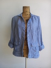 Chico's 100 Linen Open Front Ruching Roll-Tab Sleeves Jacket Size 2 Lg 