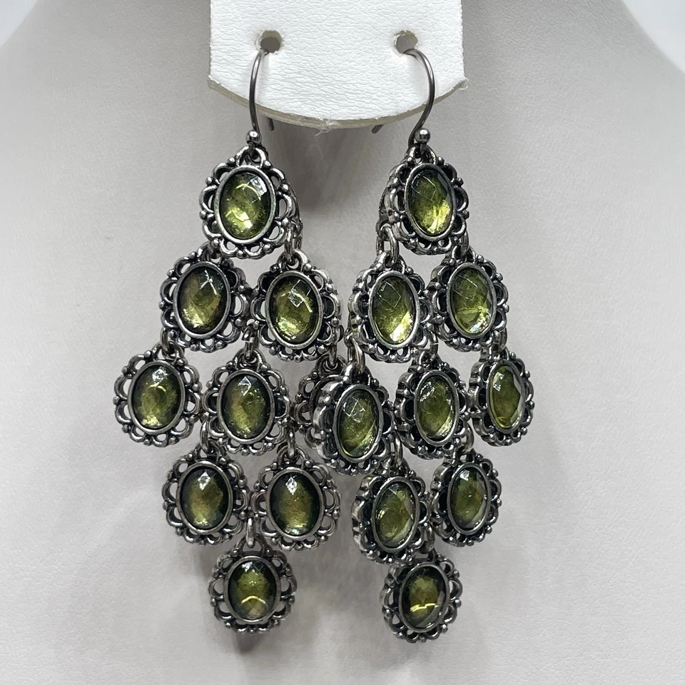 Pendientes colgantes vintage de diamantes de imitación amarillos marca Lucky tono plata Foto 3 de 4