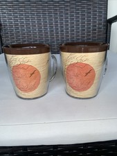 VTG Signed Gwen Frostic Insulated Mugs USA Made Set Of 2 Block Print EXCELLENT