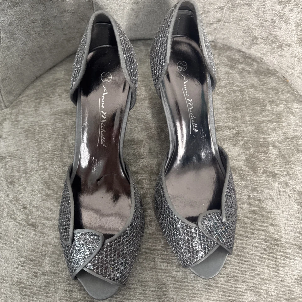 Anne Michelle Women’s peep Toe Silver Glitter Heel D Shoes Size 5 Worn Once - Image 2 of 4