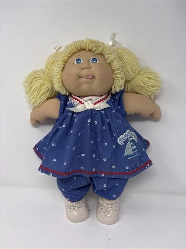 Vintage Cabbage Patch Doll with HTF Sailboat Dress. Made In 1982 Blonde Tongue