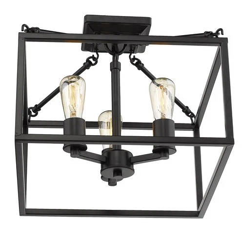 Golden Lighting 2072-SF Wesson 3 Light 14"W Semi-Flush Square - Black - Picture 4 of 6